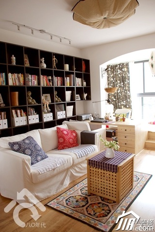 日式风格小户型小清新白色经济型80平米客厅沙发效果图