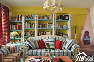 导火牛地中海风格公寓舒适富裕型110平米客厅书架图片