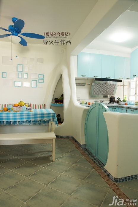 导火牛,地中海风格,富裕型装修,110平米装修,公寓装修,餐厅,厨房