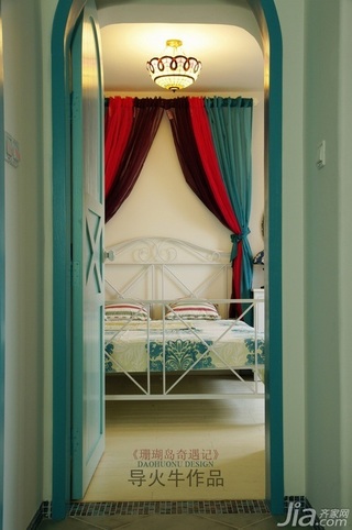 导火牛地中海风格公寓舒适富裕型110平米卧室卧室背景墙床图片