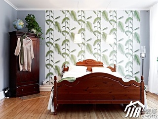 北欧风格二居室小清新经济型卧室卧室背景墙床图片