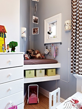 北欧风格二居室小清新经济型儿童房收纳柜效果图