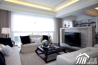 简约风格三居室大气米色富裕型客厅电视背景墙沙发图片