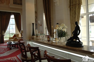 欧式风格别墅奢华白色富裕型客厅吧台窗帘效果图