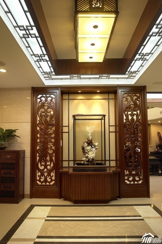 中式风格复式古典原木色豪华型客厅装修效果图