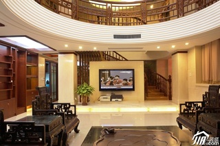 中式风格复式古典原木色豪华型客厅电视背景墙沙发效果图