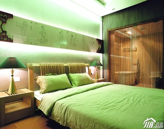 宜家风格公寓大气冷色调富裕型卧室卧室背景墙床效果图