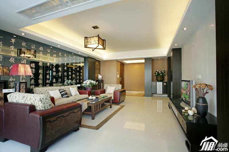 复式装修,豪华型装修,新古典风格,客厅,背景墙,灯具