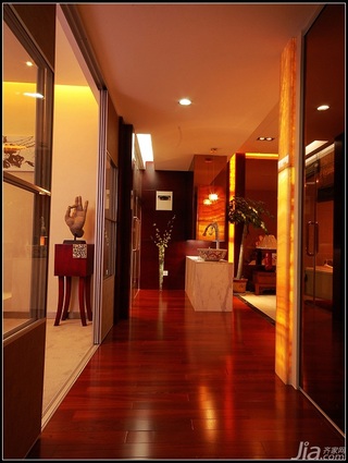 中式风格公寓大气原木色豪华型140平米以上客厅过道设计图