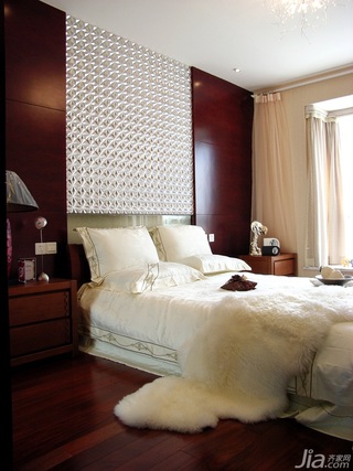 中式风格公寓大气原木色豪华型140平米以上卧室卧室背景墙床效果图