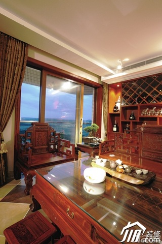 中式风格公寓古典原木色豪华型书房书桌效果图