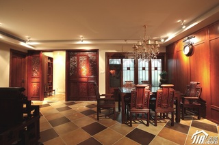 中式风格公寓古典原木色豪华型餐厅餐桌效果图