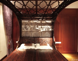 中式风格公寓古典原木色豪华型卧室床效果图