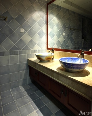 中式风格公寓古典原木色豪华型卫生间洗手台图片