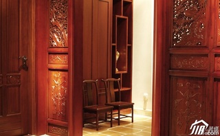 中式风格公寓古典原木色豪华型客厅过道木门图片
