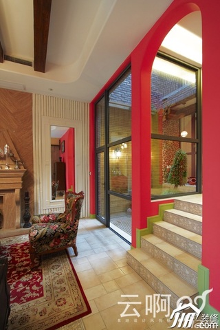 混搭风格别墅奢华红色富裕型客厅客厅隔断沙发图片