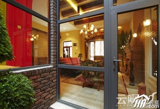 混搭风格别墅奢华红色富裕型客厅隔断设计图