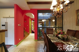 混搭风格别墅奢华红色富裕型餐厅过道餐桌效果图