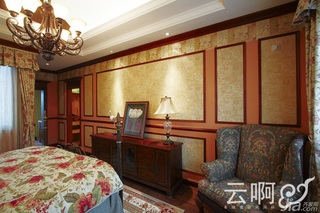 混搭风格别墅奢华红色富裕型卧室卧室背景墙床效果图
