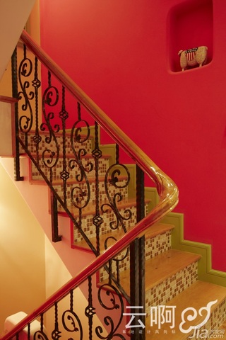 混搭风格别墅奢华红色富裕型楼梯灯具效果图
