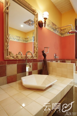 混搭风格别墅奢华红色富裕型卫生间洗手台效果图