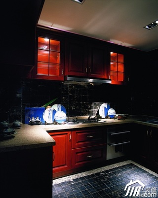 混搭风格别墅古典原木色豪华型140平米以上厨房橱柜设计图纸