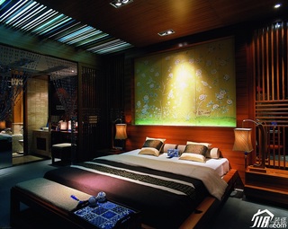 混搭风格别墅古典原木色豪华型140平米以上卧室床图片