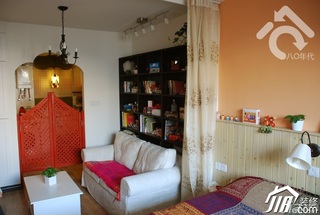 田园风格小户型可爱暖色调经济型40平米客厅沙发图片