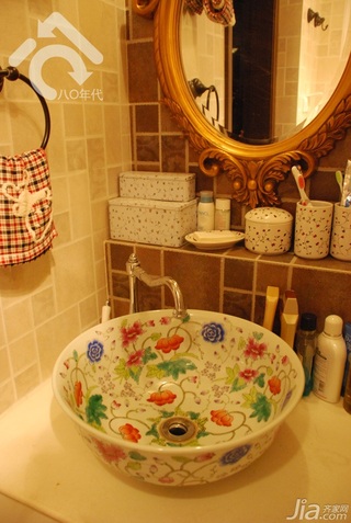 田园风格小户型可爱暖色调经济型40平米卫生间洗手台图片