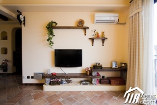 地中海风格别墅温馨暖色调富裕型140平米以上客厅电视背景墙电视柜图片