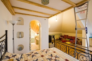 地中海风格别墅温馨暖色调富裕型140平米以上卧室床效果图