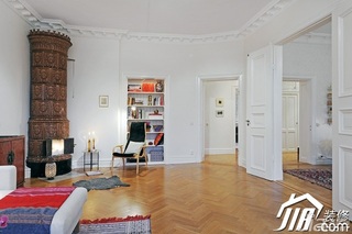 北欧风格公寓简洁白色经济型90平米客厅书架图片