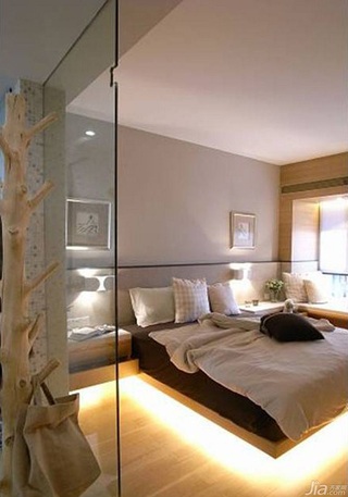日式风格三居室简洁咖啡色富裕型140平米以上卧室床效果图