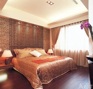 日式风格三居室舒适咖啡色富裕型140平米以上卧室卧室背景墙床效果图