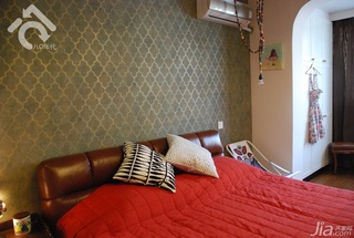 田园风格小户型小清新绿色经济型卧室卧室背景墙床图片