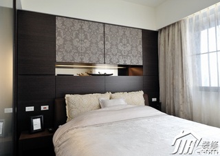 中式风格公寓舒适富裕型90平米卧室卧室背景墙床图片
