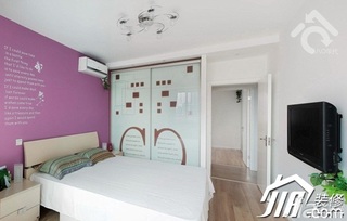 简约风格小户型可爱白色经济型70平米卧室卧室背景墙床效果图