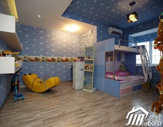 四房可爱蓝色豪华型儿童房床效果图