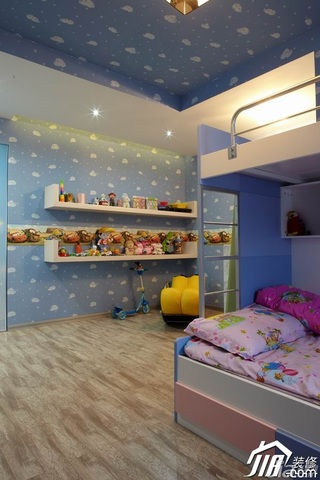 四房可爱蓝色豪华型儿童房床图片