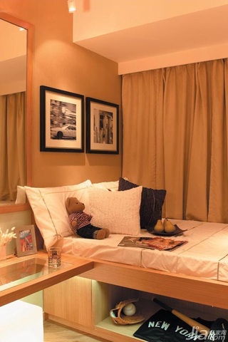 简约风格二居室大气米色3万-5万卧室卧室背景墙床图片