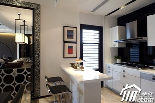 简约风格公寓简洁白色豪华型厨房吧台吧台椅效果图