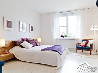 北欧风格公寓简洁白色经济型80平米卧室卧室背景墙床图片