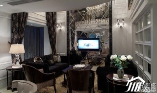 新古典风格二居室古典冷色调富裕型客厅电视背景墙沙发效果图