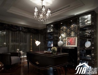新古典风格二居室古典冷色调富裕型书房背景墙书桌图片