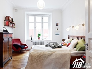 北欧风格公寓简洁白色经济型80平米卧室床效果图