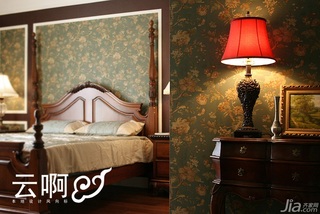 美式乡村风格三居室富裕型卧室床头柜图片