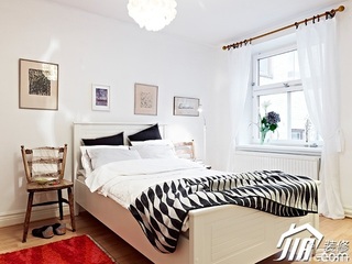 北欧风格复式简洁白色经济型卧室卧室背景墙床效果图