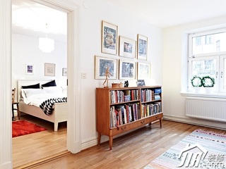 北欧风格复式简洁白色经济型客厅背景墙书柜效果图