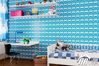 混搭风格公寓可爱蓝色经济型120平米儿童房书桌图片