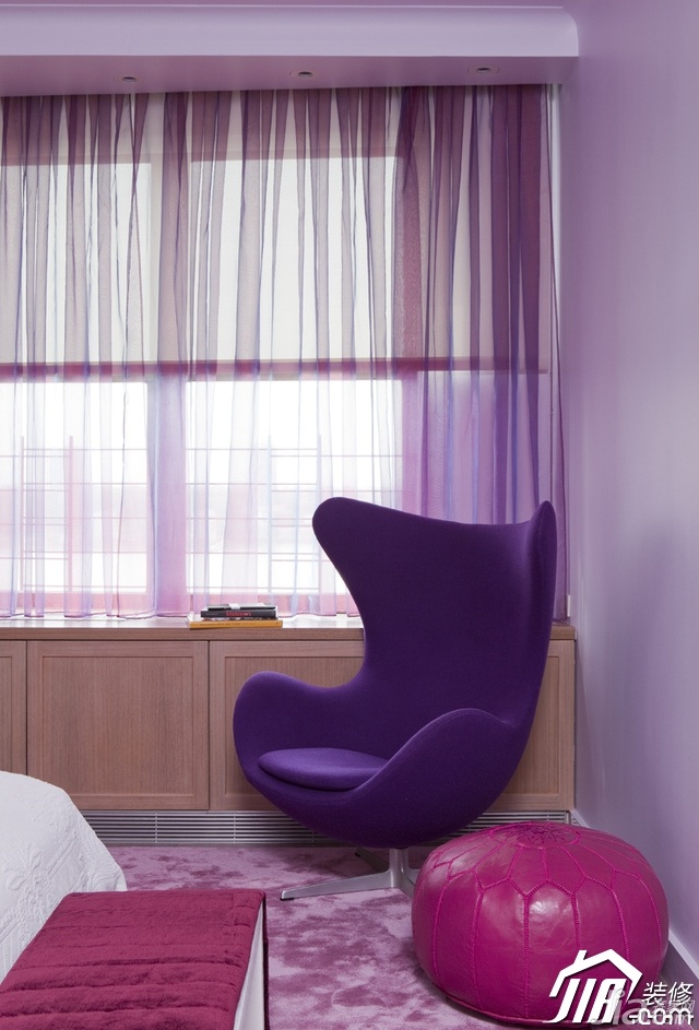 公寓装修,富裕型装修,混搭风格,卧室,紫色,浪漫